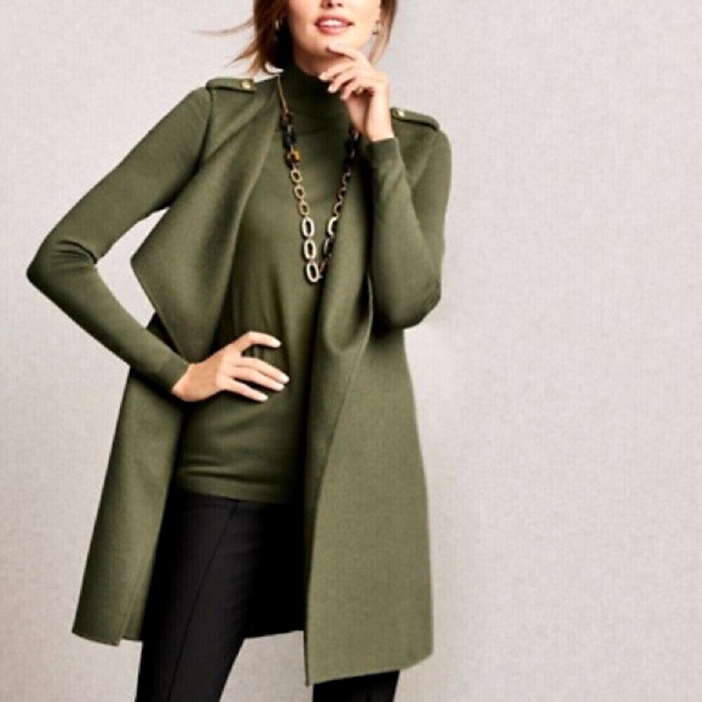 Talbots Army Green Double Face Long Vest - Size Medium